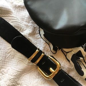 🖤💛Vintage Retro Gold Black Sued Leather Belt